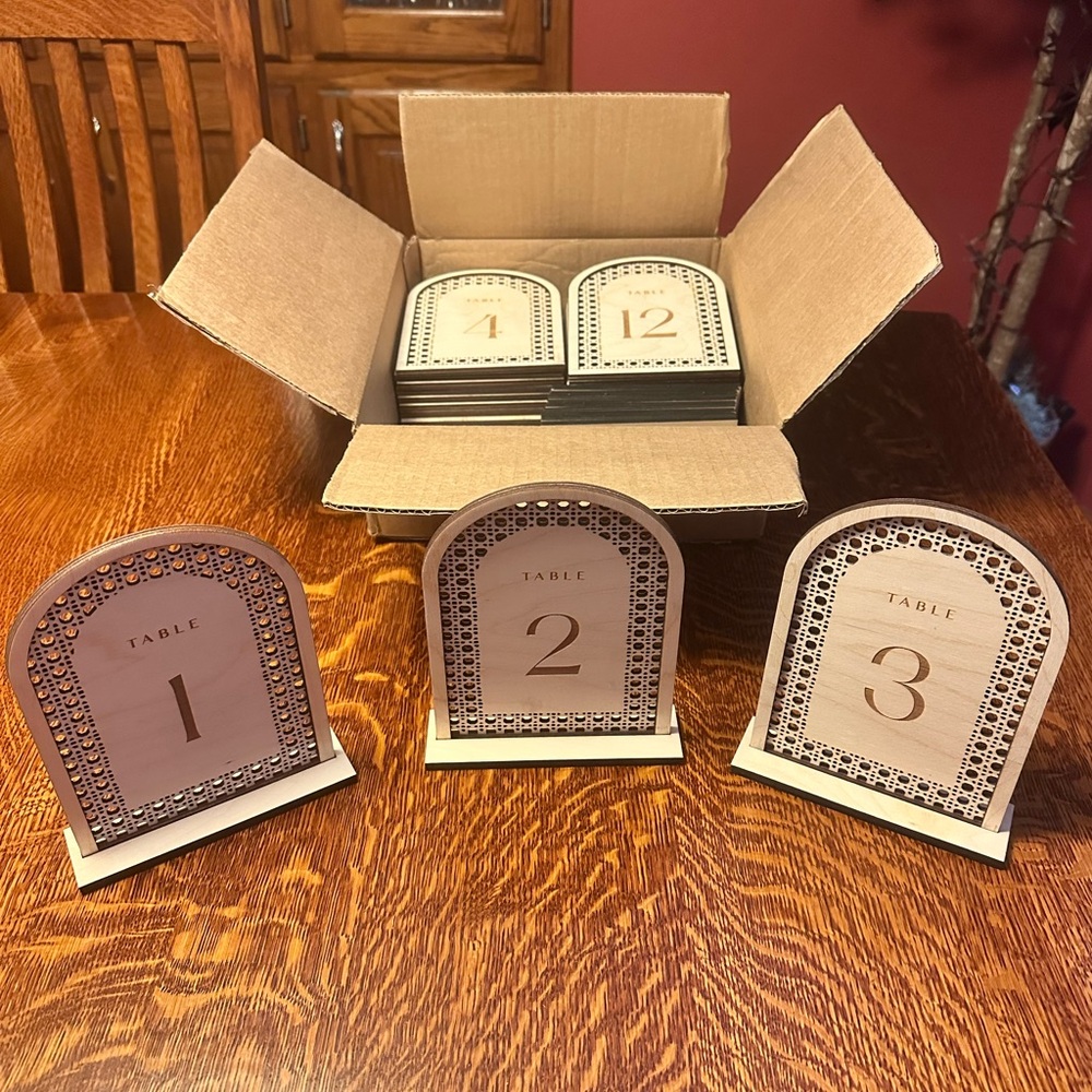 Beautiful wooden table numbers, set of 20.